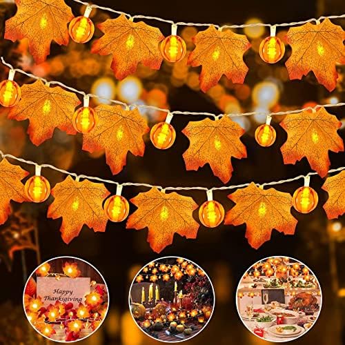 OnIUeZky zahvalnosti Pumpkin Lights Fall Decor & 20 Ft Javor ostavlja jesen dekoracije za dom, vodootporan