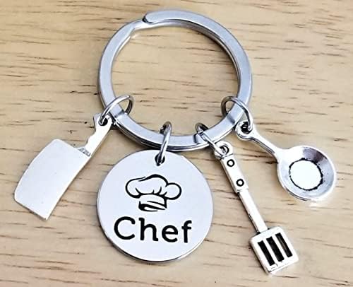 Kit's Kiss Chef Keychain Chef poklon kuharska lopatica za prženje kuhinjski nož kuharski šešir čari kulinarski poklon za diplomiranje, srebro, prečnik privjeska za ključeve: 1,2 inča