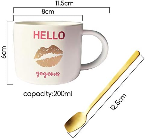 N-X Porcelanska šalica za kavu sa ladicom u obliku srca, lust čaj sa zlatnim kašikom, 7 oz, perilica posuđa i mikrovalnom pećnicom, šalica za kavu za žene / bijele