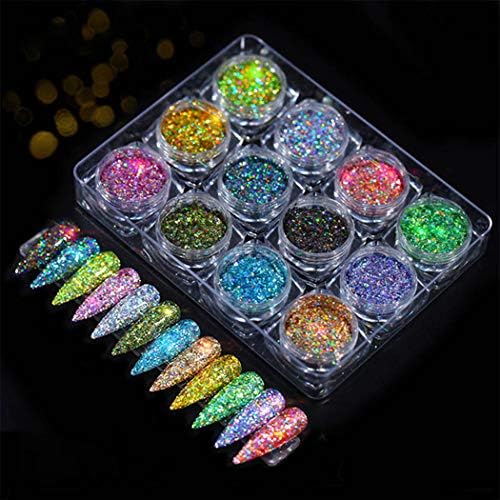 STGDAK Holographic Nail Glitter Powder šljokice 12 boja užarene kristalne šljokice pahuljice