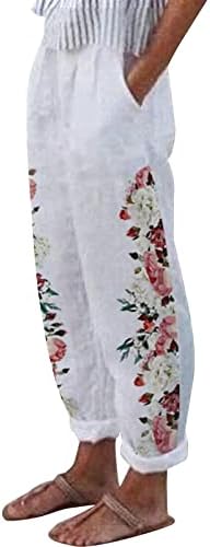 Pamučne lanene kapri hlače za žene ljetne Casual kapri hlače s džepovima visokog struka udobne hlače na plaži Vintage Harem hlače