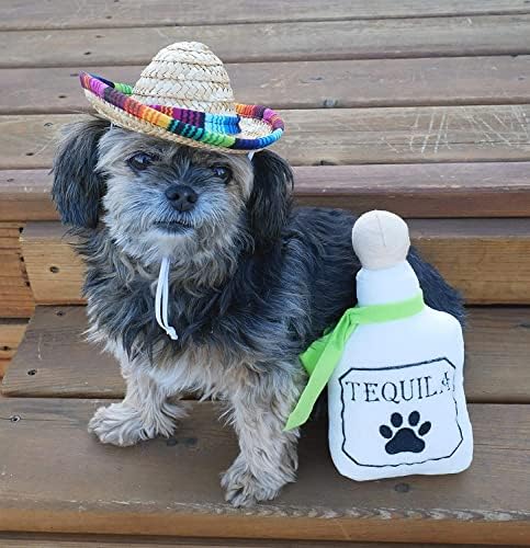 4 pakovanja Fiesta pseće igračke za žvakanje i Sombrero - meksičke plišane igračke za škripu - pokloni za pse za Čivave-Taco-tekila-ljuti sos