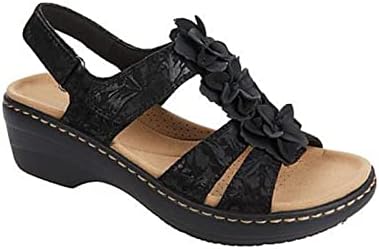 Ljetne sandale za žene, dame cvijet Ruched Casual sandale sa lukom podršku Hook & Loop Wedge Slides Roman Flop