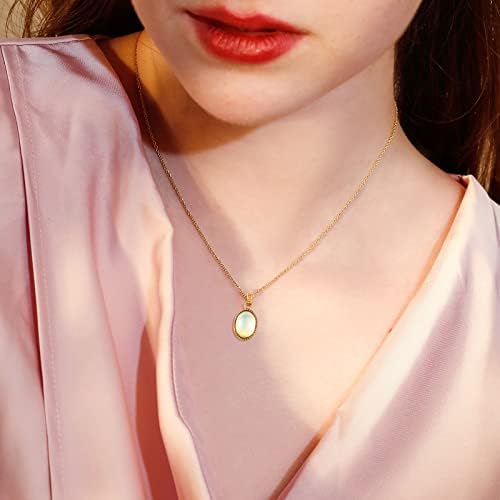 FANCIME Majčin dan pokloni 14k čvrsti lanac od pravog žutog zlata sa pravim prirodnim opalom 1ct ovalna osnovna minimalistička ogrlica Originalni nakit rođendanski pokloni za žene djevojke, Dužina: 16+2 inča