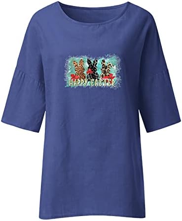 Happy Uskrs Tees za žene pamučnog platna 3/4 rukav labave Casual puloveri modni štampani T-Shirt