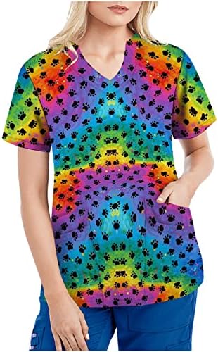 Bluze Za Tinejdžerke Tie Dye Gradient Rainbow Cvijet Grafički Gornji Kratki Rukav Duboki V Izrez Spandex