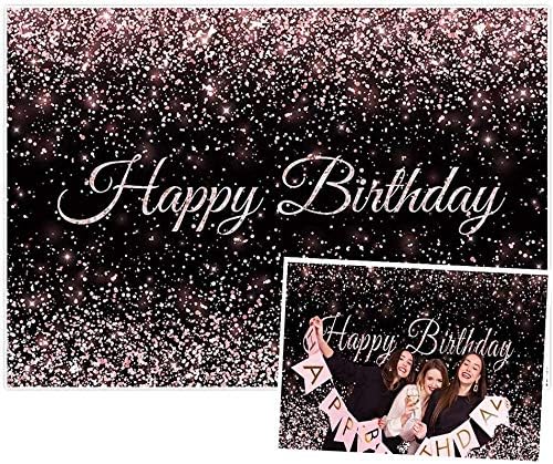 Allenjoy 7x5ft Happy Birthday Party Backdrop Black And Rose Gold Pink Bokeh Sequin Spots photography Background Sparkle Shinning Dots Bday Banner for Kids Cake Table Decorations Photo Booth