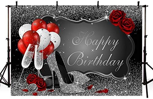 MEHOFOND Glitter Silver ukrasi za Sretan rođendan pozadina za žene šampanjac crvena ruža Balloon