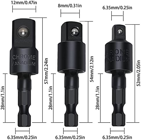 Impact Grade Driver Sockets adapter Extension set burgija 3kom 1/4 3/8 1/2 360°rotirajući univerzalni