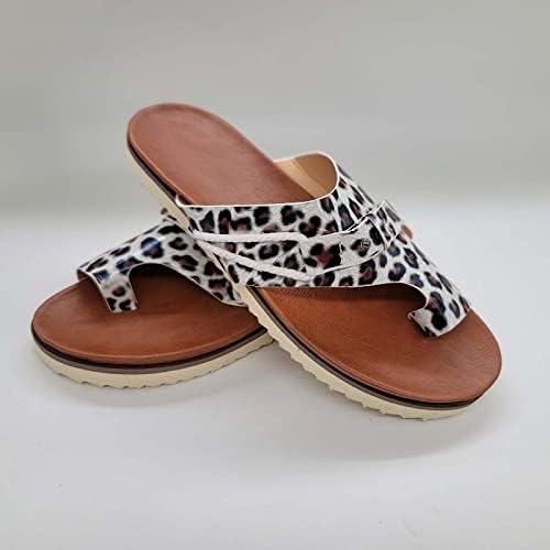 Xipcokm sandale na plaži za žene ljetne odjevne japanke s Leopardovim printom udobne kopče papuče s vrhom ležerni ravni tobogani