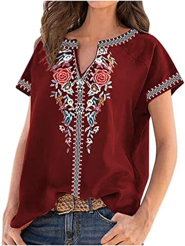 Ženska bluza kratki rukav pamuk V vrat božur cvjetni Dressy Vintage bluza majica djevojke 2F