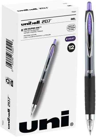 Uni-ball Signo 207 Gel olovka 12 pakovanje, 0,7 mm srednje ljubičaste olovke, Gel olovke sa mastilom Kancelarijski