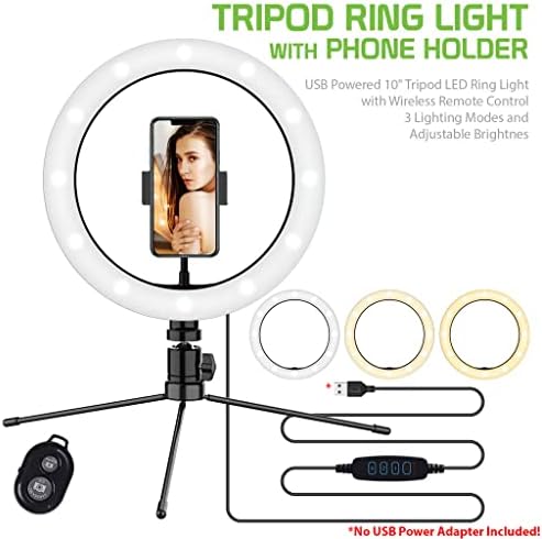 Svijetlo selfi prsten trobojno svjetlo kompatibilno s vašim Samsung Galaxy S5 US Cellular 10 inča s daljinskim