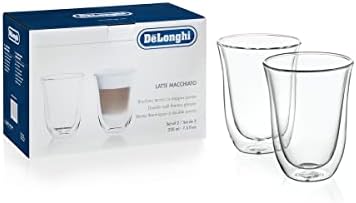 De'longhi Bar pumpa Espresso i Cappuccino mašina, 15, Nerđajući čelik & DeLonghi termo latte naočare sa dvostrukim zidovima, Set 2, 2 Count, Clear