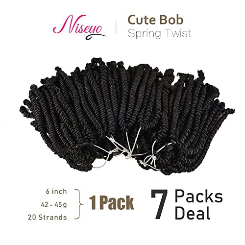 Niseyo 6-inčni Bob Spring Twist Hair 7 pakovanja prethodno uvijenih Heklanih pletenica za crne žene