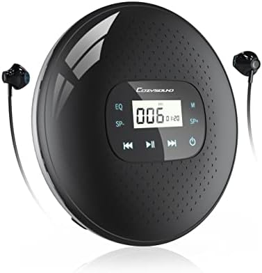 CozySound prijenosni CD Player Walkman, punjivi Stereo CD MP3 Player za automobil / dom, lagan & Anti-šok muzički disk Player sa slušalicama, 60e Anti Skip-Crna