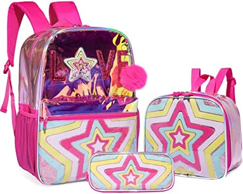 HTgroce Pink Girls ruksak sa kutijom za ručak PWR predškolski ruksak Školska torba sa kutijom za ručak Sequin Girls ruksak Set za osnovnu predškolsku knjižicu Pink