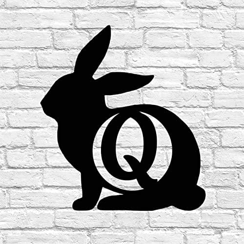 Easter Bunny Monagram Q Sign, crna dekor Zidna Skulptura za dnevni boravak, metalna zidna vješalica, vješalica za vrata | Vanjski metalni znak | Vjenčani poklon | Housewarminging poklon, 10in