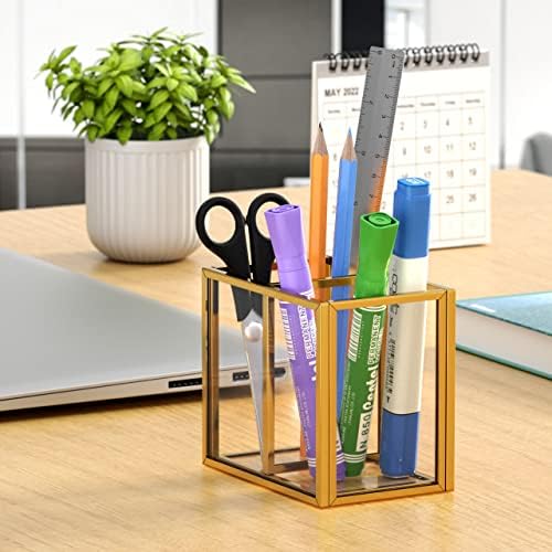 Niubee Zlatni akrilni držač za olovku za radni sto, Clear pencil Cup Organizator držač četkice za
