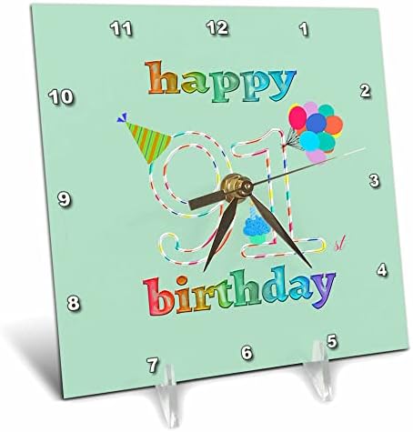 3drose sretan 91. rođendan, Cupcake sa svijećom, balonima, šeširom. - Stoni Satovi