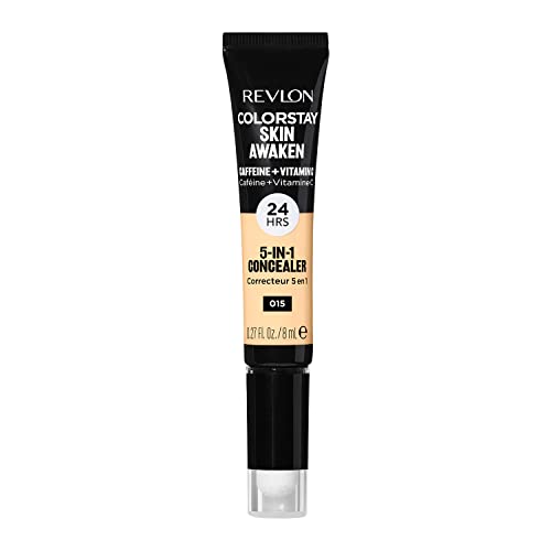 Revlon ColorStay skin Awaken 5-u-1 korektor, lagan, kremasta dugotrajna šminka za lice sa kofeinom & Vitamin C, za nesavršenosti, tamne krugove & crvenilo, 015 svjetlo, 0.27 fl oz