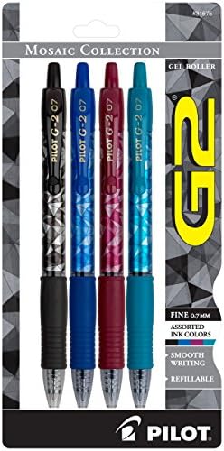 PILOT G2 Mosaic Collection refillable i uvlačive Rolling Ball Gel olovke, Fine tačke, različite boje prianjanja/mastila, 4-Pakovanje