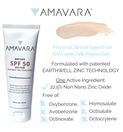 Amavara tonirana Mineralna krema za sunčanje SPF 50, fizička krema za sunčanje na bazi cinka, veganski