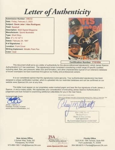 Derek Jeter & Alex Rodriguez potpisan 2/24/97 Sports Illustrated Auto W JSA LOA-sa autogramom MLB