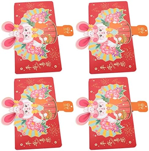 PRETYZOOM Božićni pokloni 4kom kineska crvena koverta pogledajte kovertu 3d Bunny Hong Bao 2023 Zodiac Rabbit Red Packet kineske Nove godine potrepštine za božićni dekor Proljetnog festivala