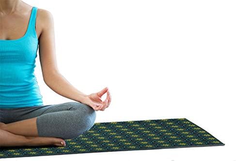 Ambesonne Funky Yoga Mat ručnik, spiralni krugovi unutarnjih sunca u etničkim mačkim efektima Umjetnost, neklizajući znoj upijaju joga pilates pokrivač za vježbanje, 25 x 70, tamni teal maruon i senf