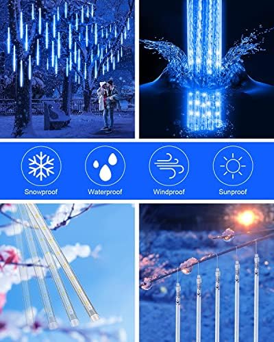 Yztree Blue Meteor Svjetla na otvorenom, vanjski 20 inčni 20Tubes 1080 LED padajuća kiša pad svjetla Icicle snježne kaskadne svjetla za božićno stablo vrtni dvorište ukras za vjenčanje Dekoracija patuljaka