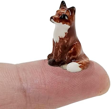 Witnystore Tiny ¾ inch visoko sjedenje smeđe lisice figurice keramički vuk minijaturni dog divljim životinjama