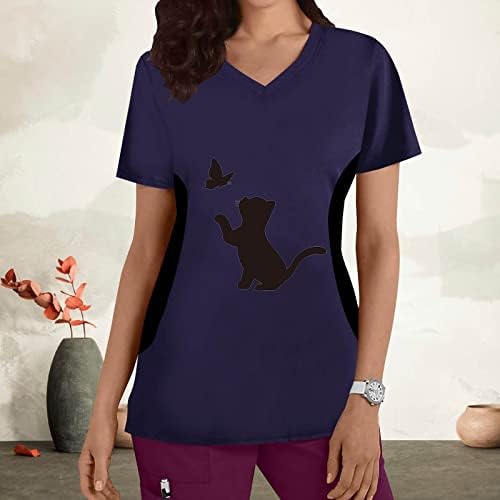 Žene tehničke hlače Ženske plus veličine TOP V CATS kratkih rukava s kratkim rukavima Print majica za bluze