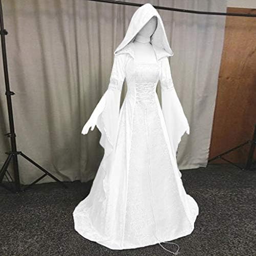 ZEFOTIM Medieval Dress, Womens Vintage Hooded Witch Cloak Dress truba rukav Srednjovjekovna vjenčanica Halloween