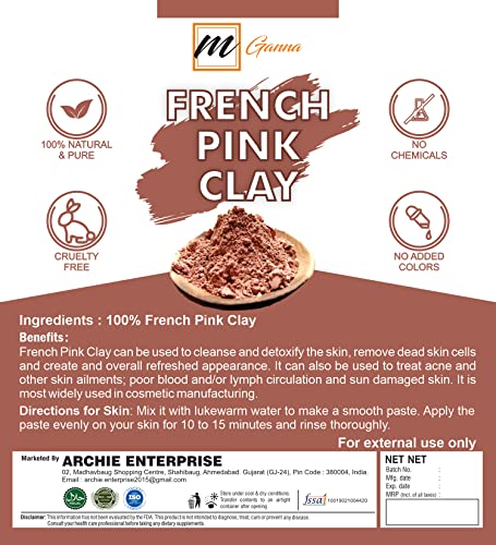 mGanna prirodni francuski ružičasti glineni prah / Ružina glina za DIY maske za lice, Kreme,