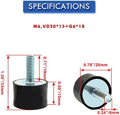 M6 gumeni amortizer Atloting atmolatorski izolator nosači dvostruki studs 4 pakovanje, gumeni cilindrični
