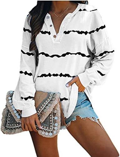 V izrez Bluze za žene plus veličine seksi pletenog gumba na vrhu pune boje Top bluza labava casual tee