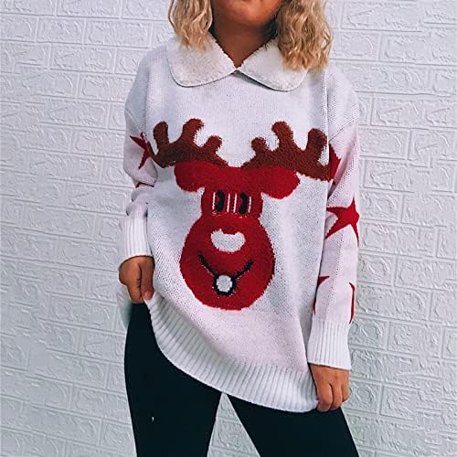 Ružni božićni džemper za žene COLLARED CALESTE LOOT PRINT DUGE TEEN GIRKE LOGHNEVE PUNO VRIJEME Pletene
