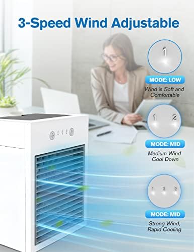 Birsppy mini klima uređaj, prijenosni hladnjak za radne površine sa 3 brzine, 3 ovlaživača, USB punjenja, mali