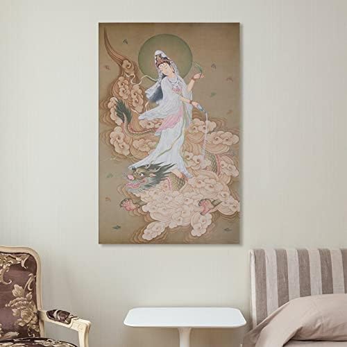 Posteri & štampa Kuan Yin zidna Umjetnost tibetanski Thangka zidna Umjetnost budistička slika Zen meditacija dekoracija platno štampa slike za dnevni boravak dekor spavaće sobe 08x12inch Frame-Style