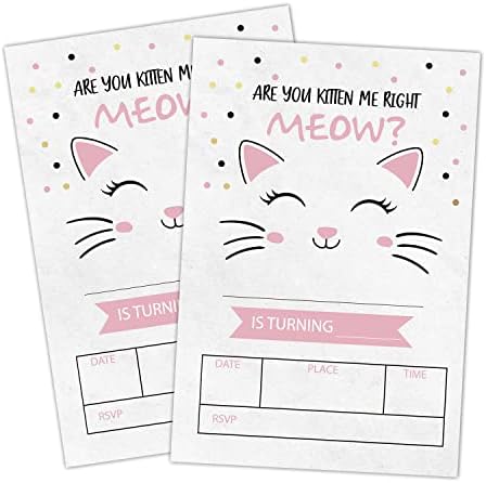 Suixo Kitty Cat Rođendanske pozivnice, slatka ružičasta mačka rođendanska zabava, slavne zalihe mačaka za dječake i djevojke, 20 karata sa kovertama - B06