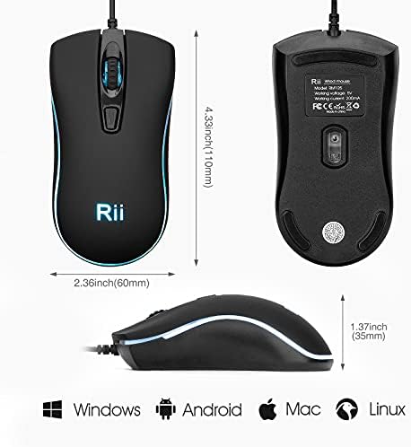 Rii žičani miš, RM105 USB računarski miš, RGB optički 1600 DPI kancelarijski miš za PC,računar,