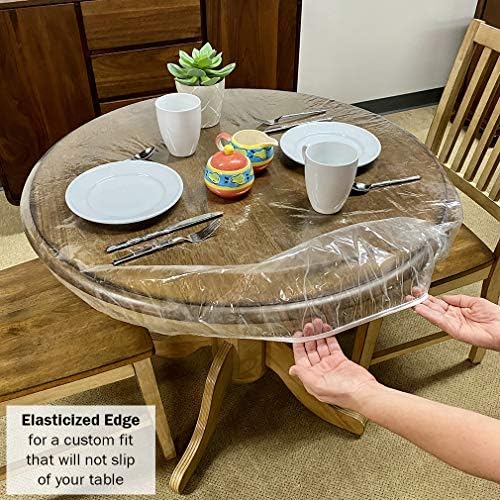 Evelots okrugli stolnjak-prozirni vinil/elastični-Pub/mala kuhinja-odgovara okruglim stolovima od 36 do 42 inča