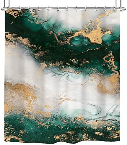 CINBLOO apstraktna zavjesa od zelenog mramora 60WX72H smaragdno zlato Ombre Teal Tirquoise Modern Estetic Luksuzna tekstura Kupatilo Zlatna linija Zastava za ciklus Tkanina s 12 kuka