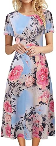 Ženska cvjetna print obična haljina casual o izrez kratki rukav fit jednostavno labava Flowy 2023 ljetna haljina za žene