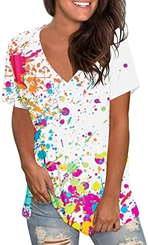 Djevojke Top ljetna jesenska Odjeća kratki rukav Crewneck V izrez pamučna grafička Lounge majica za žene 33