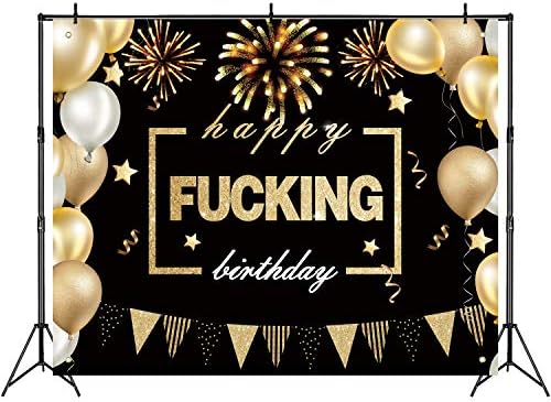 Pandecor 5x7ft Happy Fing Birthday Backdrop crno-zlatni baloni Banner za muškarce žene odrasle Funny Birthday