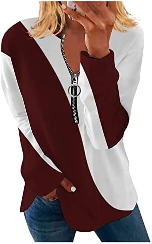 Ženski vrhovi i bluze Dressy casual 2022 Modni rukav palilice s dugim rukavima Zipper V izrez Loop Fit Tunic Top Majica