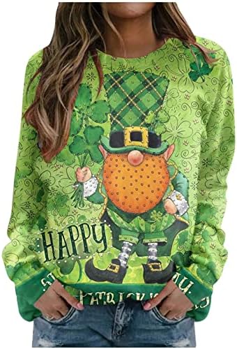 2023 New St Patrick's dame Thirts majice s dugim rukavima irska Shamrock Pismo majica Tunike vrhovi Crewneck dukserice