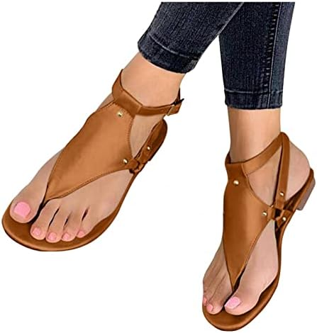 UQGHQO ženske sandale, papuče za žene modni ljetni gladijatorski Stanovi S T-remenom modni kopči japanke s ravnim plažnim cipelama